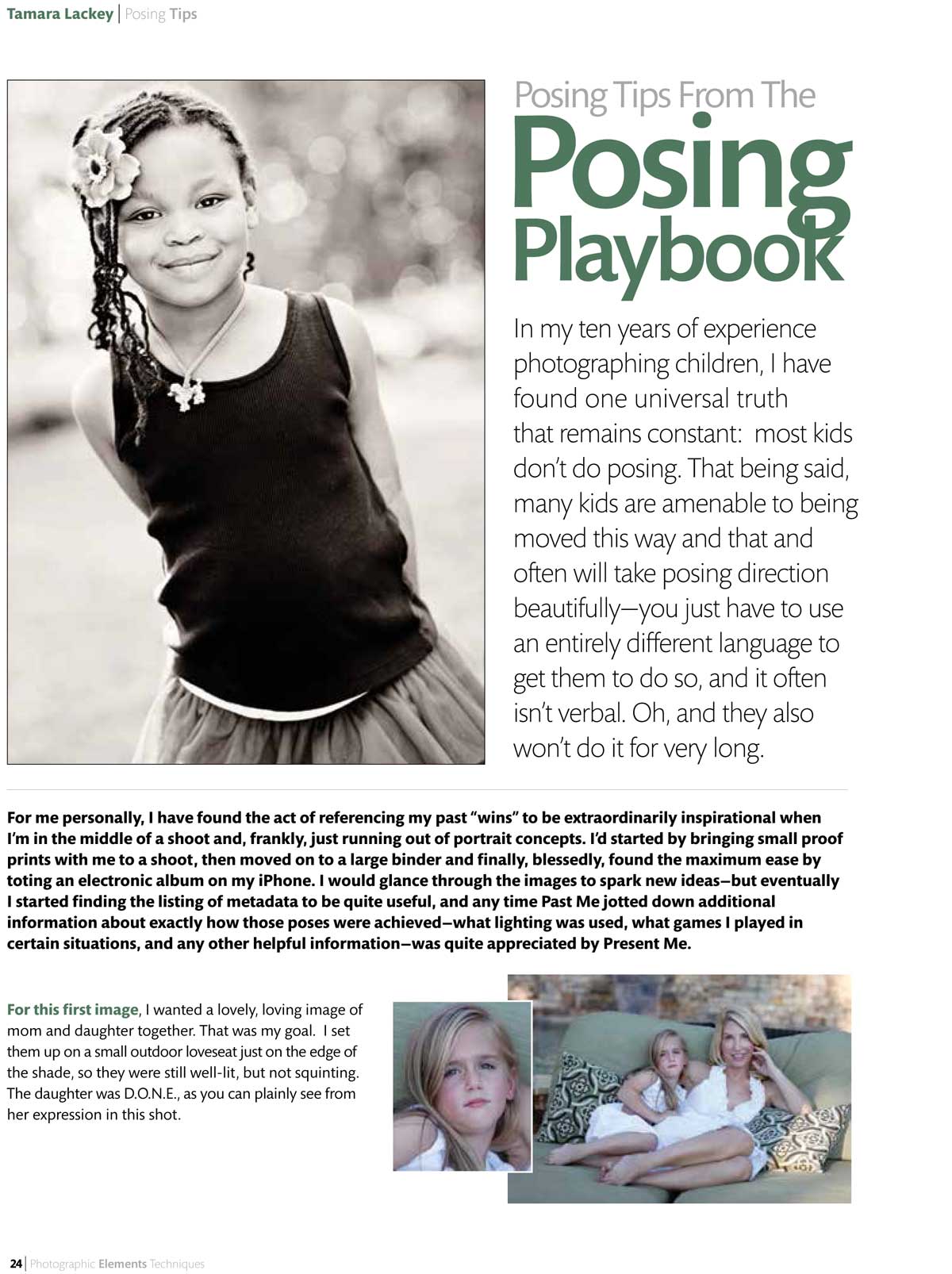 Tamara Lackey, The Posing Playbook, Photographic Elements Techniques Magazine, Posing, Photoshop.